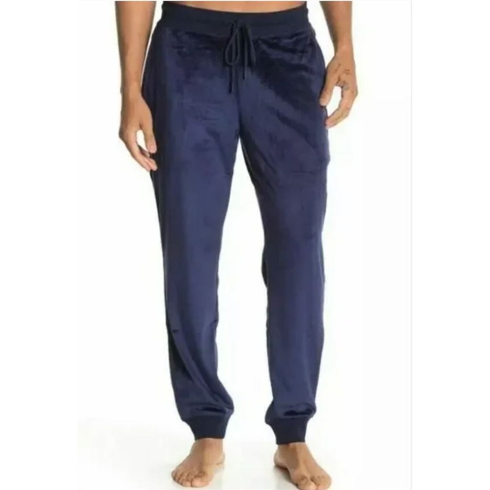 Daniel Buchler Mens Velour‎ Jogger Pants Navy Blue Small S Drawstring Comfort